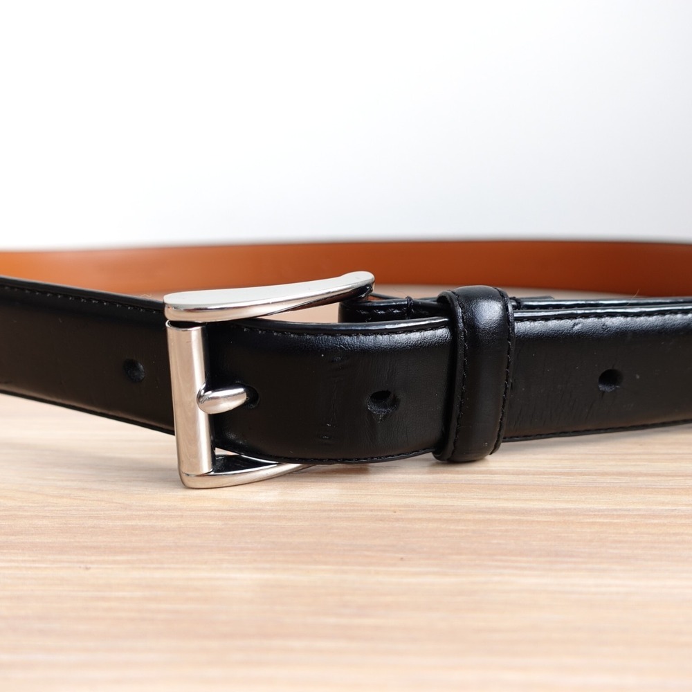 Black Genuine Leather Dress Belt Mens 40 Solid Buckle Classic Preppy CHAPS